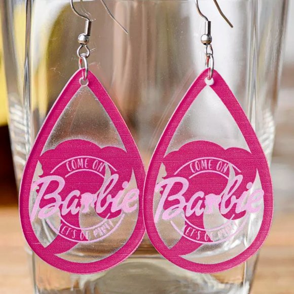 Barbie Come On Let's Go Party Pink Cold Shoulder Knit Top & Earrings Womens Size - Picture 7 of 14